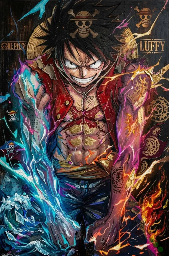 Vivid anime portrait print of a legendary pirate captain